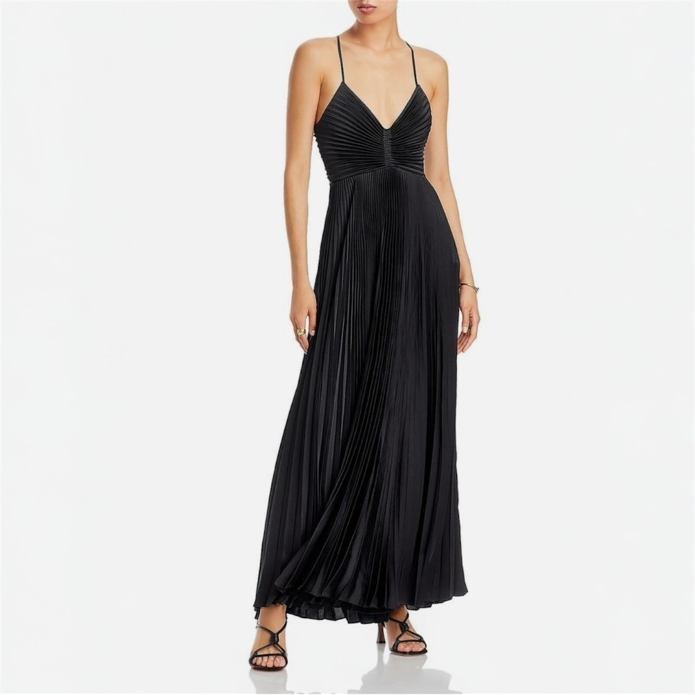 A.L.C. Aries Black Pleated Open Back Evening Dress Gown